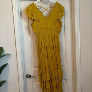 Breezy Mustard Yellow Ruffle Dress